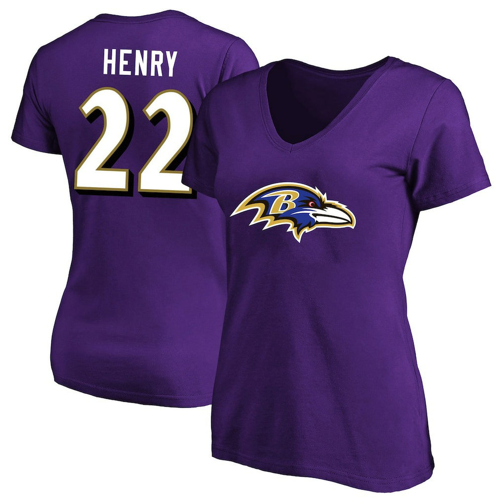 Derrick Henry Baltimore Ravens Women's Plus Size Fair Catch Name & Number Scoop Neck T-Shirt Purple