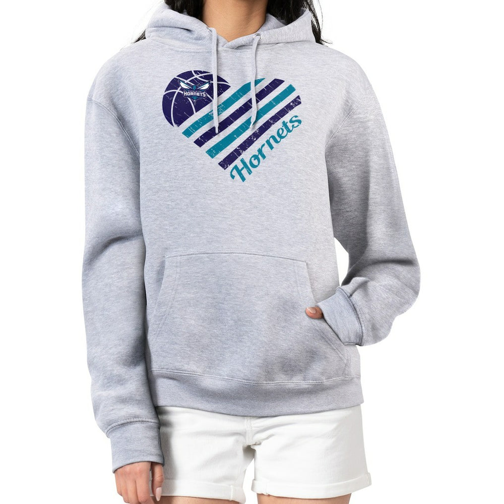 Charlotte Hornets G-III 4Her by Carl Banks Women's Heart Pullover Hoodie - Heather Gray