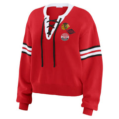 Chicago Blackhawks WEAR by Erin Andrews Women's Cropped Lace-Up Sweater - Red - NHL 201429722