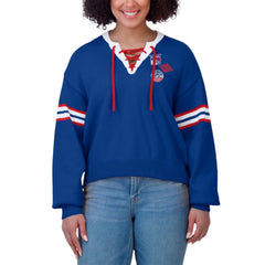 New York Rangers WEAR by Erin Andrews Women's Cropped Lace-Up Sweater - Blue - NHL 201429726