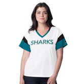San Jose Sharks G-III 4Her by Carl Banks Women's Rink Oversized Rhinestone V-Neck T-Shirt - White - NHL 201432659