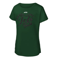 New York Jets Girls Youth Script Heart Dolman T-Shirt Green