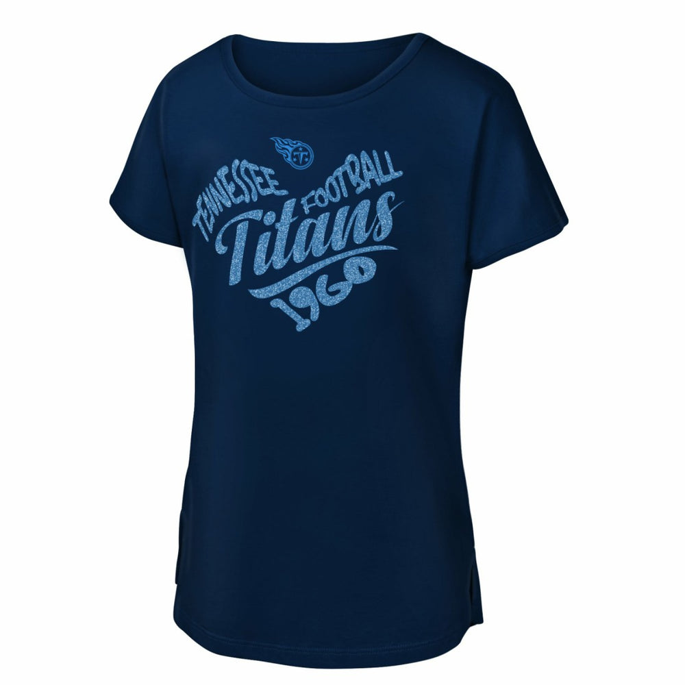 Tennessee Titans Girls Youth Script Heart Dolman T-Shirt Navy
