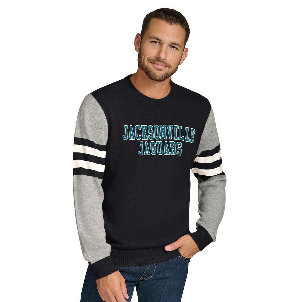 Jacksonville Jaguars Tommy Hilfiger Acrylic Crewneck Pullover Sweater Black/Heather Gray