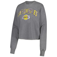 Los Angeles Lakers Sportiqe Women's Varsity Collection Kacey Cropped Pullover Sweatshirt Heather Gray