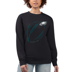 Philadelphia Eagles G-III 4Her by Carl Banks Women's Football Logo Graphic Fleece Tri-Blend Pullover Sweatshirt Black