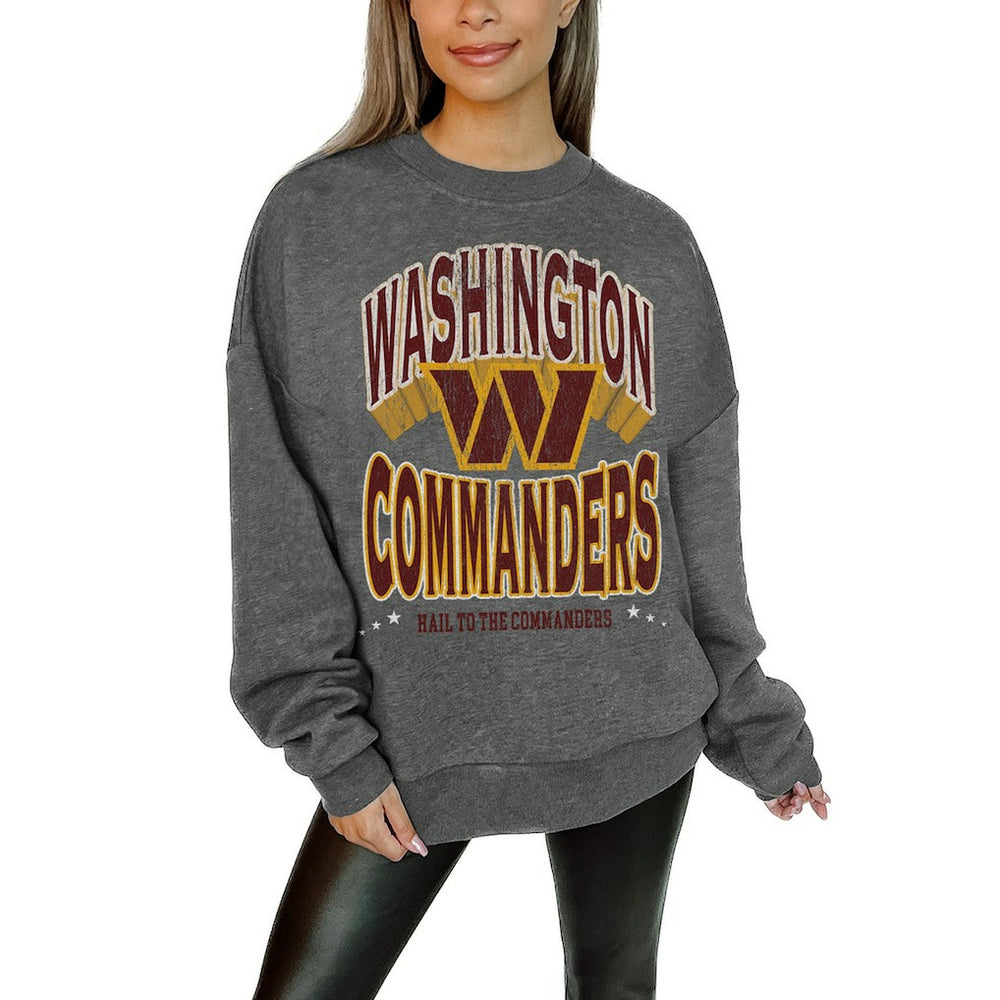 Washington Commanders Gameday Couture Women's Oversized Long Weekend Premium Fleece Drop Shoulder Pullover Sweatshirt Charcoal