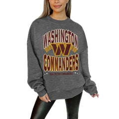 Washington Commanders Gameday Couture Women's Oversized Long Weekend Premium Fleece Drop Shoulder Pullover Sweatshirt Charcoal