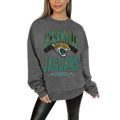 Jacksonville Jaguars Gameday Couture Women's Oversized Long Weekend Premium Fleece Drop Shoulder Pullover Sweatshirt Charcoal