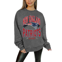 New England Patriots Gameday Couture Women's Oversized Long Weekend Premium Fleece Drop Shoulder Pullover Sweatshirt Charcoal