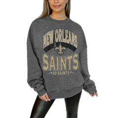 New Orleans Saints Gameday Couture Women's Oversized Long Weekend Premium Fleece Drop Shoulder Pullover Sweatshirt Charcoal