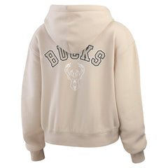 Milwaukee Bucks WEAR by Erin Andrews Women's Tonal Felt Patch Full-Zip Hoodie Tan