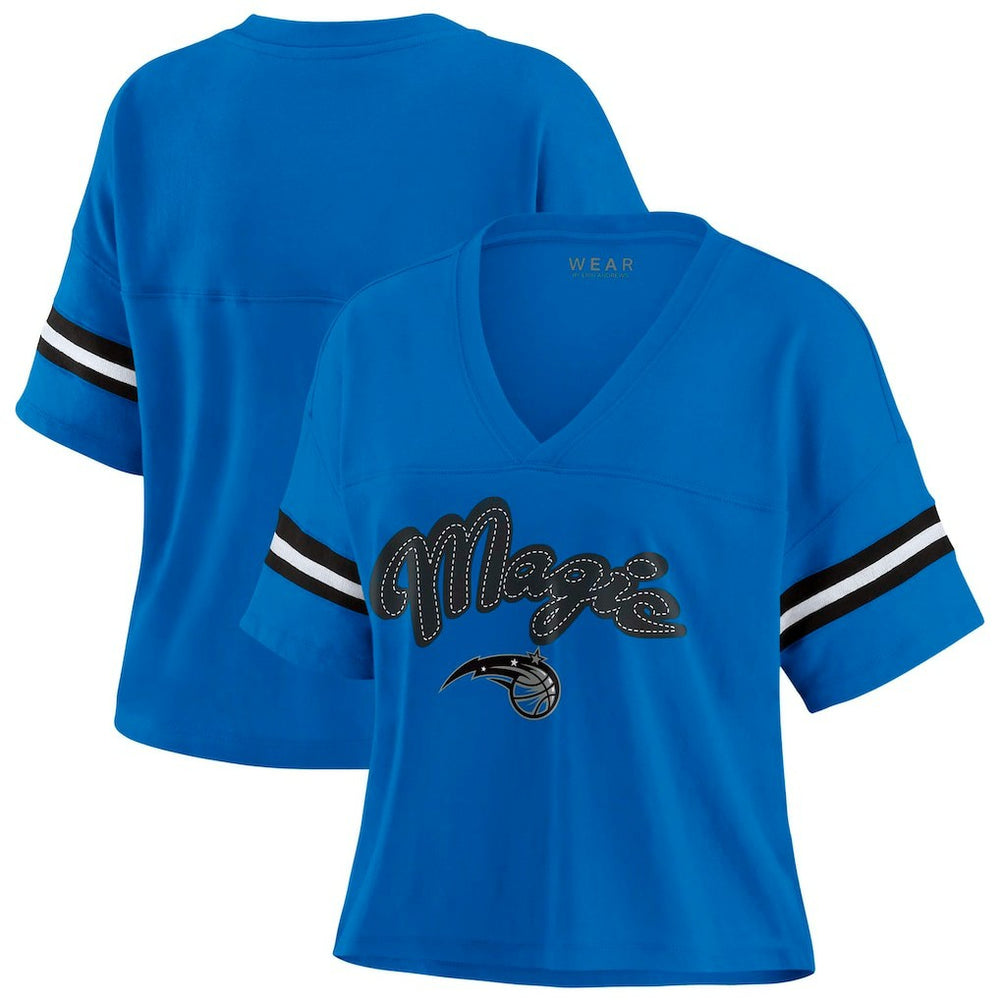 Orlando Magic WEAR by Erin Andrews Women's Color Block Boxy V-Neck T-Shirt Blue