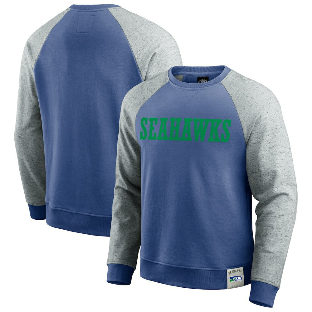 Fanatics Seattle Seahawks Darius Rucker Collection Throwback Color Block Raglan Pullover Sweatshirt Royal/Heather Gray