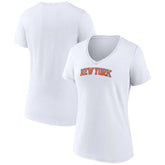 New York Knicks Women's Wordmark Home V-Neck T-Shirt White