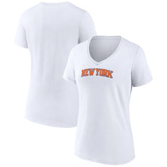 New York Knicks Women's Wordmark Home V-Neck T-Shirt White