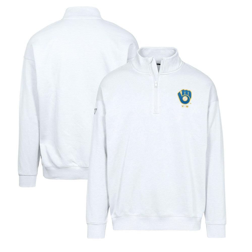 Milwaukee Brewers Levelwear Murray Core Logo Quarter-Zip Pullover Top - White - MLB on Sale