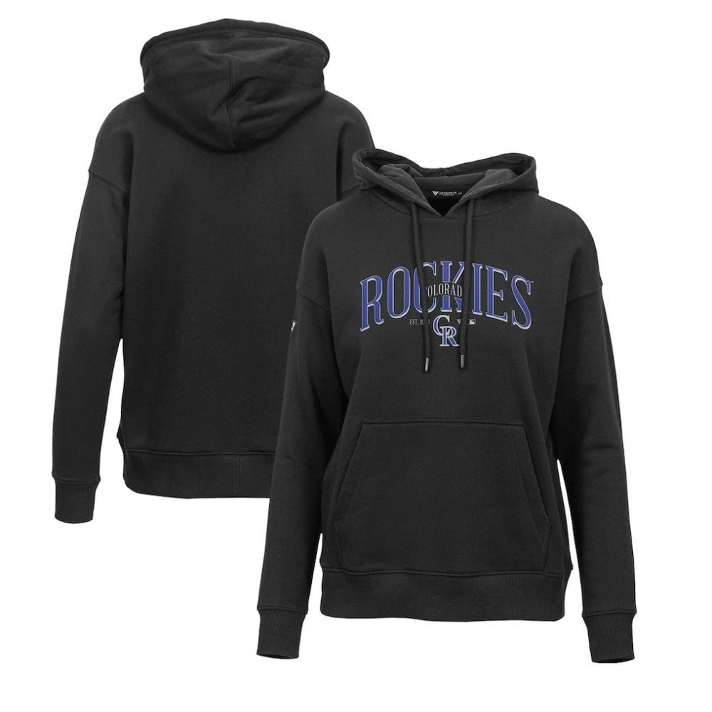 Colorado Rockies Levelwear Women's Adorn Cooperstown Collection Retro Spellout Pullover Hoodie - Black - MLB Sale