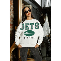 New York Jets Gameday Couture Women's Sunday Drives Oversized Crewneck Pullover Sweatshirt White