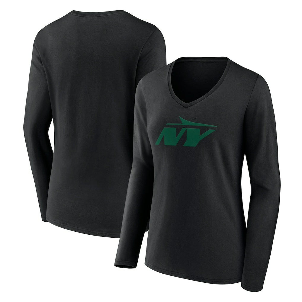 New York Jets Women's Secondary Logo Long Sleeve V-Neck T-Shirt Black