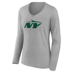 New York Jets Women's Secondary Logo Long Sleeve V-Neck T-Shirt Gray