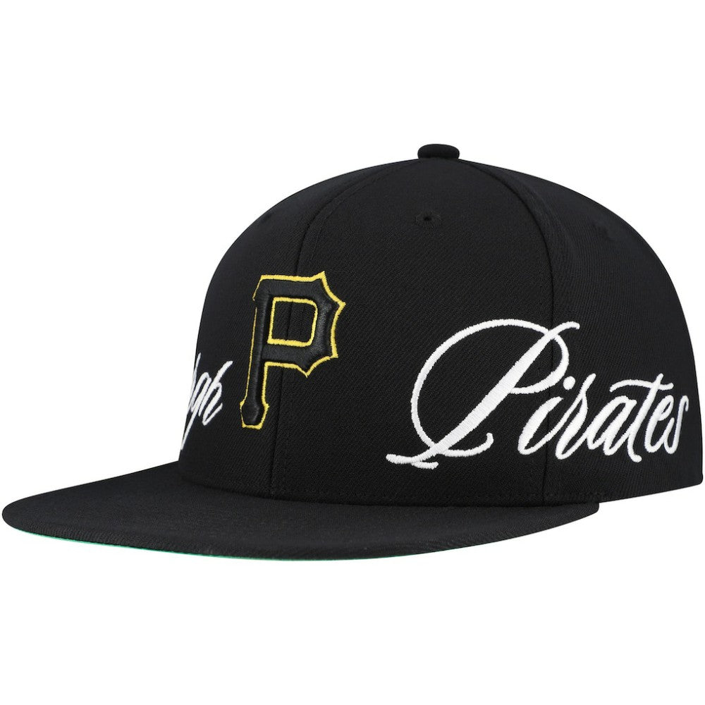Pittsburgh Pirates Mitchell & Ness Just Don x MLB Lux Script Snapback Hat - Black - Mitchell & Ness Sale