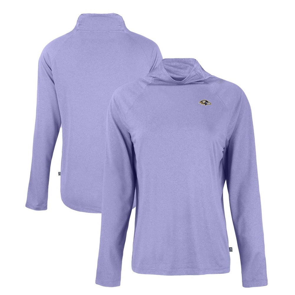 Baltimore Ravens Cutter & Buck Women's Coastline Epic Comfort Eco Recycled Funnel Neck Raglan Pullover Sweatshirt Lavender