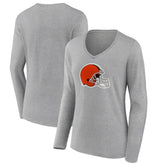 Cleveland Browns Women's Primary Logo Long Sleeve V-Neck T-Shirt Gray