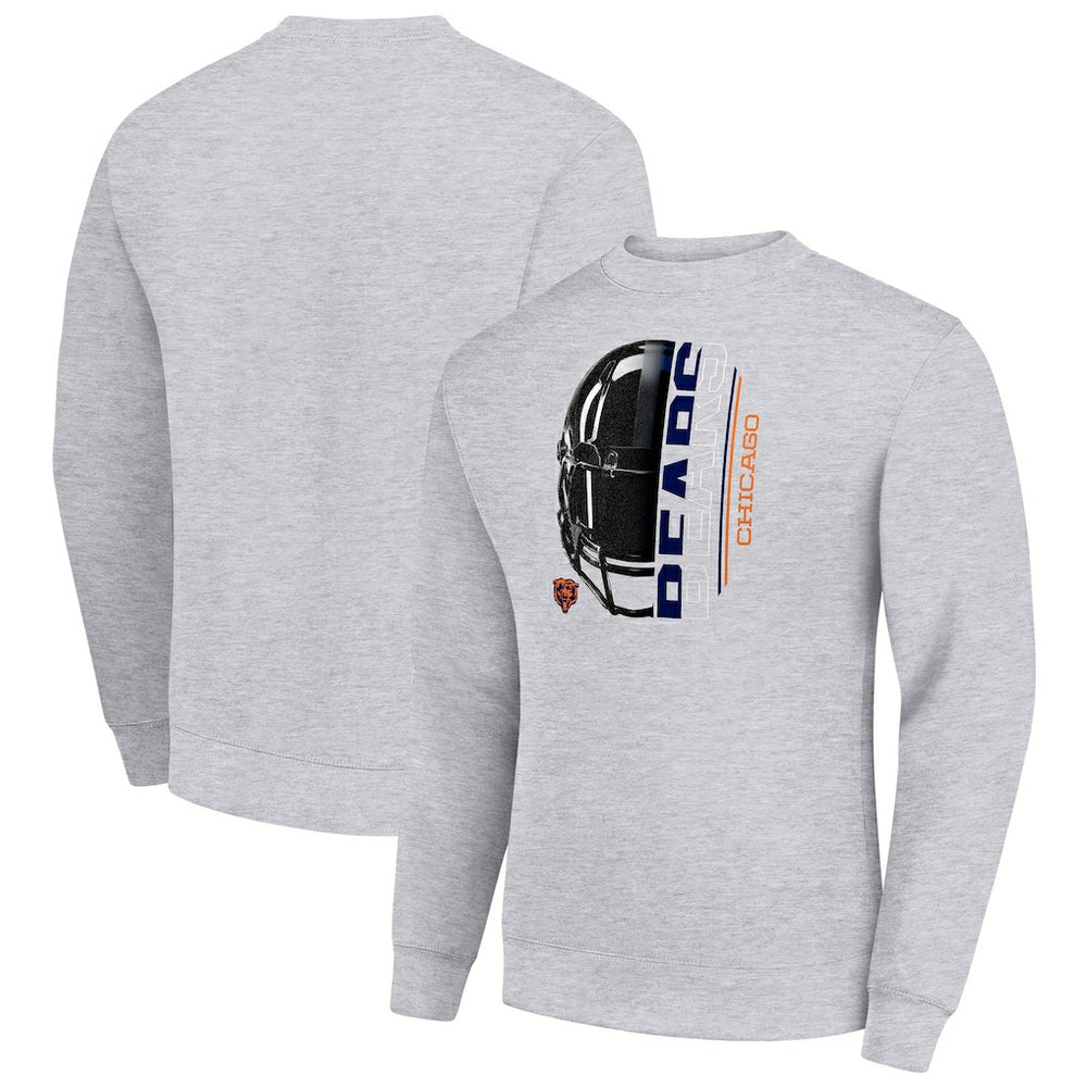 Chicago Bears Starter Half Helmet Team Graphic Tri-Blend Fleece Pullover Sweatshirt Heather Gray