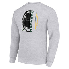 Green Bay Packers Starter Half Helmet Team Graphic Tri-Blend Fleece Pullover Sweatshirt Heather Gray