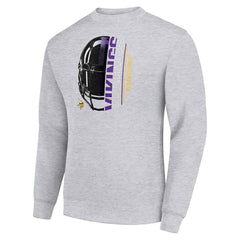 Minnesota Vikings Starter Half Helmet Team Graphic Tri-Blend Fleece Pullover Sweatshirt Heather Gray