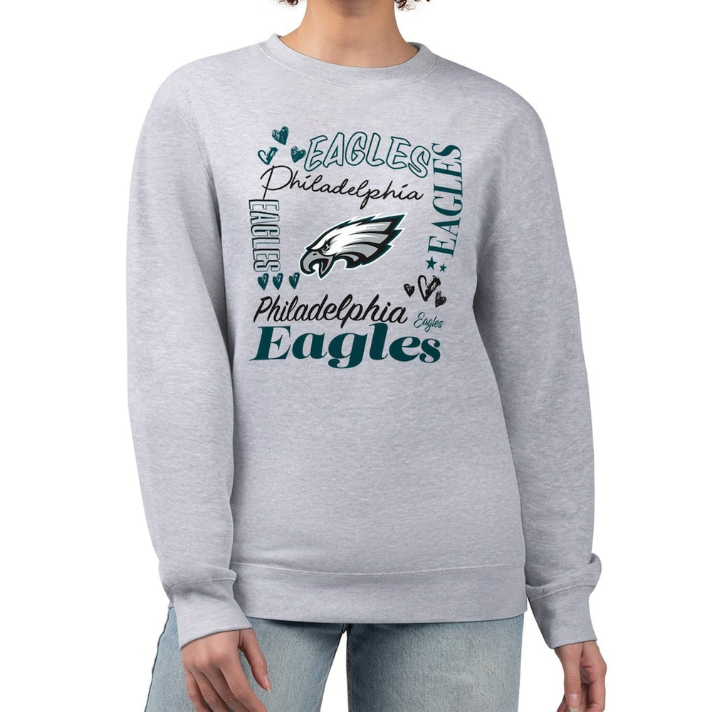 Philadelphia Eagles G-III 4Her by Carl Banks Women's Collage Graphic Fleece Pullover Sweatshirt Heather Gray