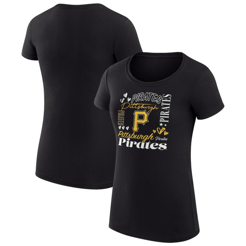 Pittsburgh Pirates G-III 4Her by Carl Banks Women's Super-Slim Fit Lightweight Collage Team Graphic Crew Neck T-Shirt - Black - MLB Sale