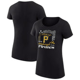 Pittsburgh Pirates G-III 4Her by Carl Banks Women's Super-Slim Fit Lightweight Collage Team Graphic Crew Neck T-Shirt - Black - MLB Sale