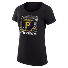 Pittsburgh Pirates G-III 4Her by Carl Banks Women's Super-Slim Fit Lightweight Collage Team Graphic Crew Neck T-Shirt - Black - MLB Sale