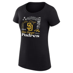 San Diego Padres G-III 4Her by Carl Banks Women's Super-Slim Fit Lightweight Collage Team Graphic Crew Neck T-Shirt - Black - MLB Lifestyle