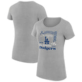 Los Angeles Dodgers G-III 4Her by Carl Banks Women's Super-Slim Fit Lightweight Collage Team Graphic Crew Neck T-Shirt - Heather Gray - MLB Discount