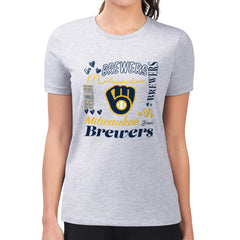 Milwaukee Brewers G-III 4Her by Carl Banks Women's Super-Slim Fit Lightweight Collage Team Graphic Crew Neck T-Shirt - Heather Gray - MLB Online