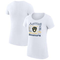 Milwaukee Brewers G-III 4Her by Carl Banks Women's Super-Slim Fit Lightweight Collage Team Graphic Crew Neck T-Shirt - White - MLB on Sale