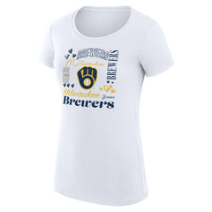 Milwaukee Brewers G-III 4Her by Carl Banks Women's Super-Slim Fit Lightweight Collage Team Graphic Crew Neck T-Shirt - White - MLB on Sale