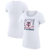 Minnesota Twins G-III 4Her by Carl Banks Women's Super-Slim Fit Lightweight Collage Team Graphic Crew Neck T-Shirt - White - MLB Lifestyle