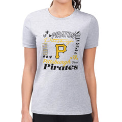 Pittsburgh Pirates G-III 4Her by Carl Banks Women's Super-Slim Fit Lightweight Collage Team Graphic Crew Neck T-Shirt - Heather Gray - MLB Sale