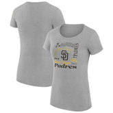San Diego Padres G-III 4Her by Carl Banks Women's Super-Slim Fit Lightweight Collage Team Graphic Crew Neck T-Shirt - Heather Gray - MLB Sale