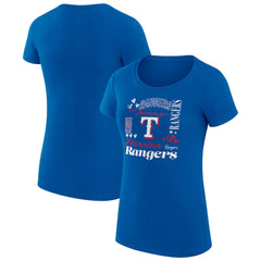 Texas Rangers G-III 4Her by Carl Banks Women's Super-Slim Fit Lightweight Collage Team Graphic Crew Neck T-Shirt - Royal - MLB Sale