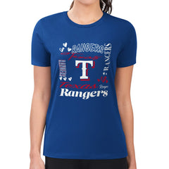 Texas Rangers G-III 4Her by Carl Banks Women's Super-Slim Fit Lightweight Collage Team Graphic Crew Neck T-Shirt - Royal - MLB Sale