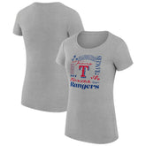 Texas Rangers G-III 4Her by Carl Banks Women's Super-Slim Fit Lightweight Collage Team Graphic Crew Neck T-Shirt - Heather Gray - MLB Online