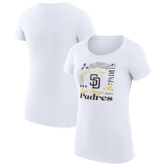 San Diego Padres G-III 4Her by Carl Banks Women's Super-Slim Fit Lightweight Collage Team Graphic Crew Neck T-Shirt - White - MLB Online