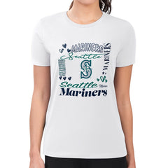 Seattle Mariners G-III 4Her by Carl Banks Women's Super-Slim Fit Lightweight Collage Team Graphic Crew Neck T-Shirt - White - MLB Lifestyle