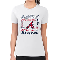 Atlanta Braves G-III 4Her by Carl Banks Women's Super-Slim Fit Lightweight Collage Team Graphic Crew Neck T-Shirt - White - MLB Sale