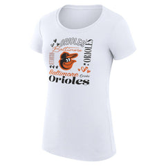 Baltimore Orioles G-III 4Her by Carl Banks Women's Super-Slim Fit Lightweight Collage Team Graphic Crew Neck T-Shirt - White - MLB Sale